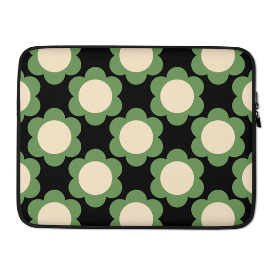 Laptop sleeve - ELLIE green black - Classic floral print 15″