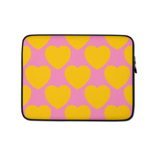Laptop Sleeve - ELLIE LOVE yellow pink - Bold Heart Print