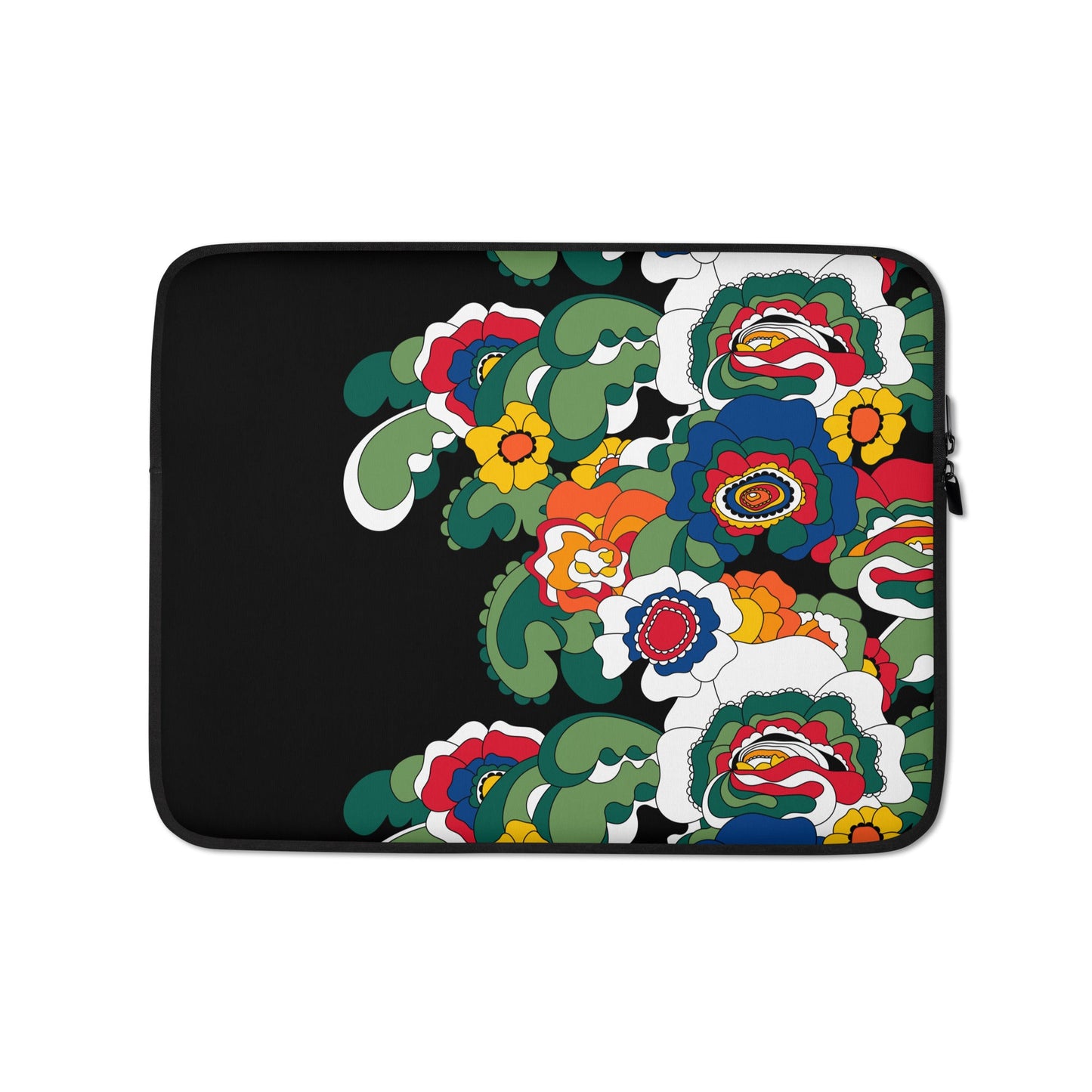 Laptop sleeve - GROOVY KURBITS black - Folk floral print 13″