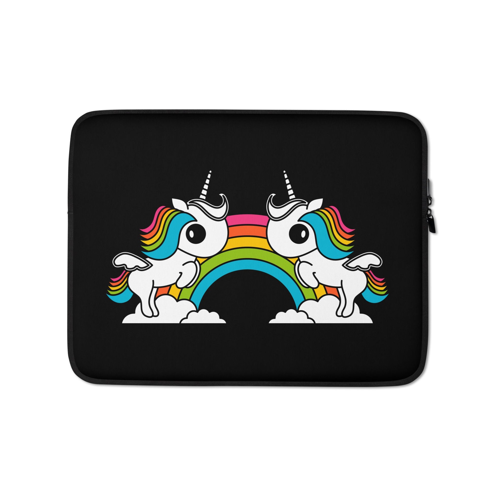 Laptop sleeve - UNIQUE black - Unicorns and rainbows print 13″