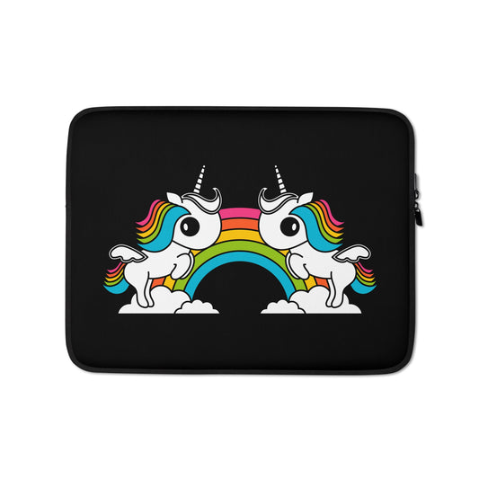 Laptop sleeve - UNIQUE black - Unicorns and rainbows print 13″