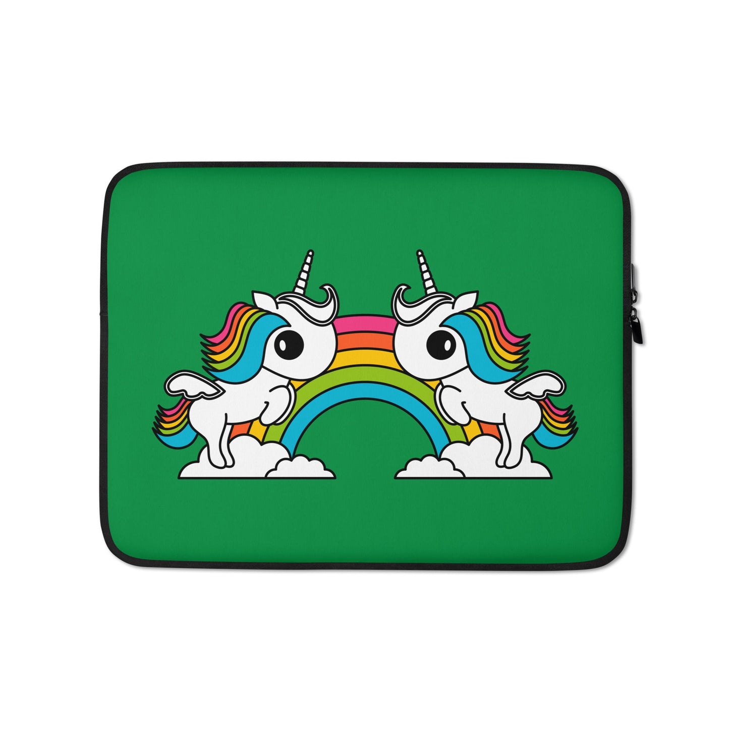 Laptop sleeve - UNIQUE green - Unicorns and rainbows print 13″