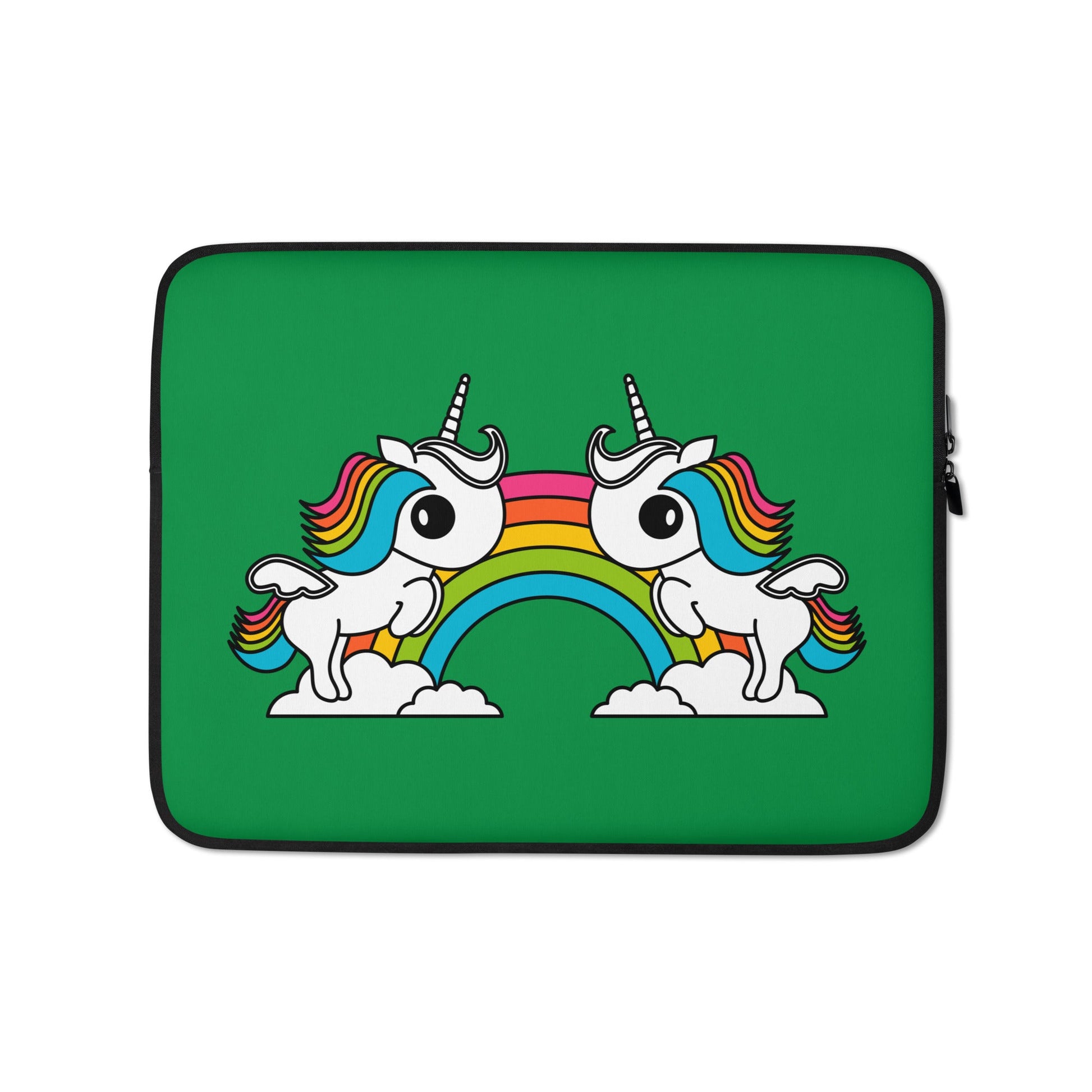 Laptop sleeve - UNIQUE green - Unicorns and rainbows print 13″