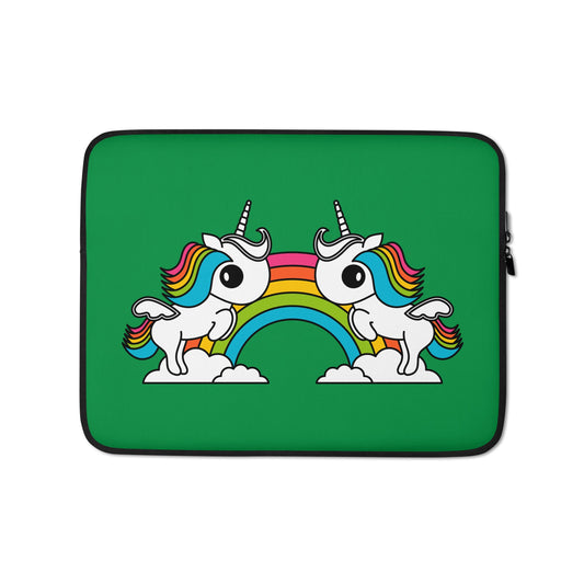 Laptop sleeve - UNIQUE green - Unicorns and rainbows print 13″