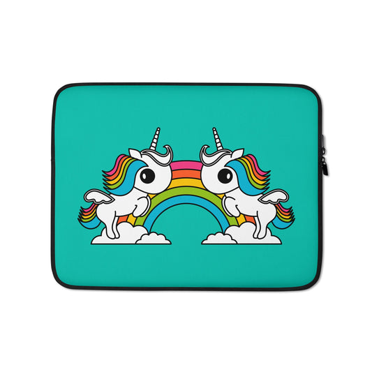 Laptop sleeve - UNIQUE mint - Unicorns and rainbows print 13″