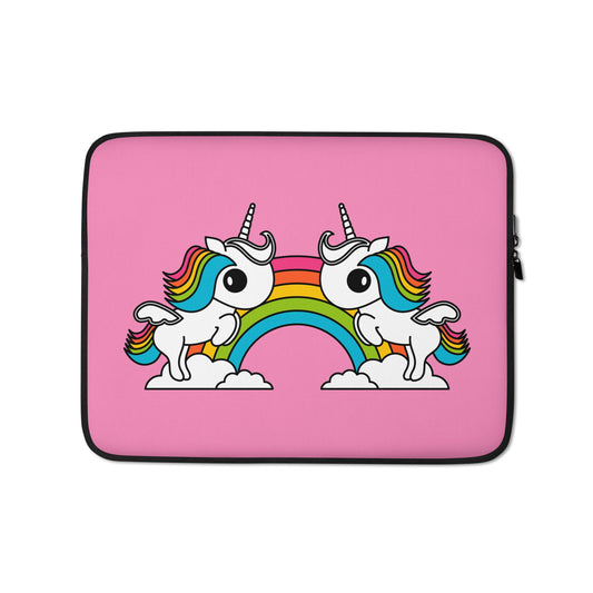 Laptop sleeve - UNIQUE pink - Unicorns and rainbows print 13″