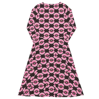 Midi dress - LOVE PEARL pink brown - Pearls and hearts print