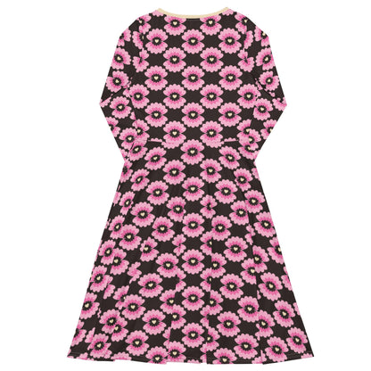 Midi dress - LOVE PEARL pink brown - Pearls and hearts print