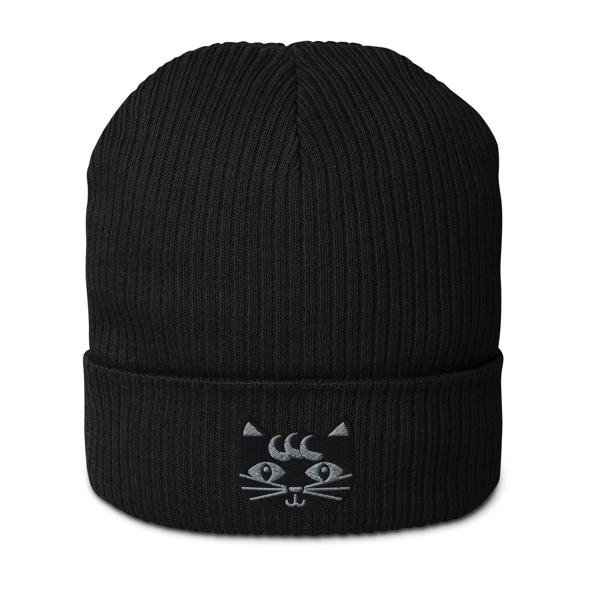 Beanie - MAGICAT - Black cats and flowers print Black
