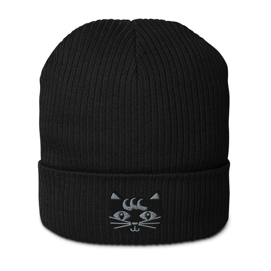 Beanie - MAGICAT - Black cats and flowers print Black