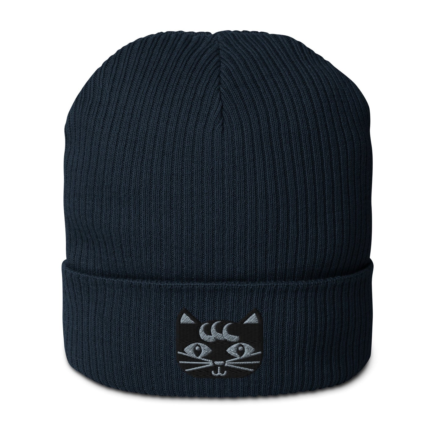 Beanie - MAGICAT - Black cats and flowers print Oxford Navy
