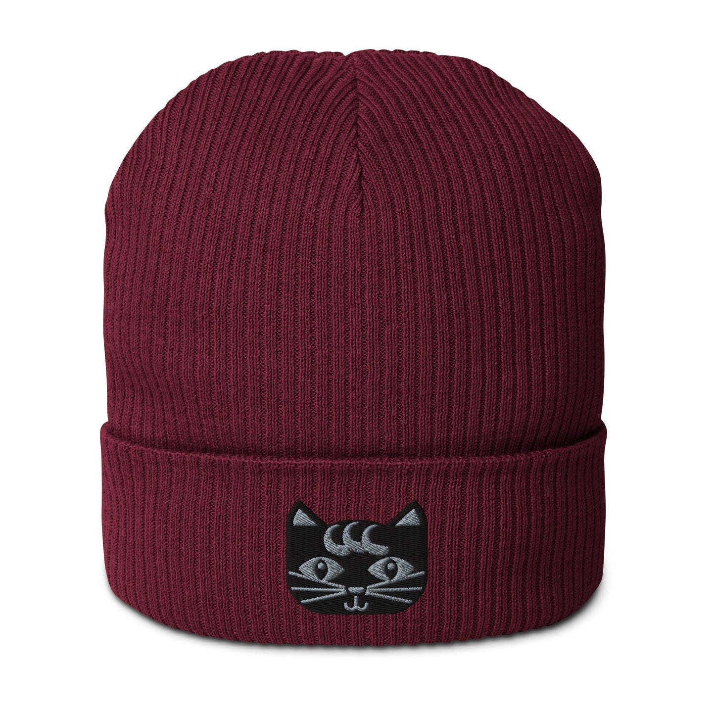 Beanie - MAGICAT - Black cats and flowers print Burgundy