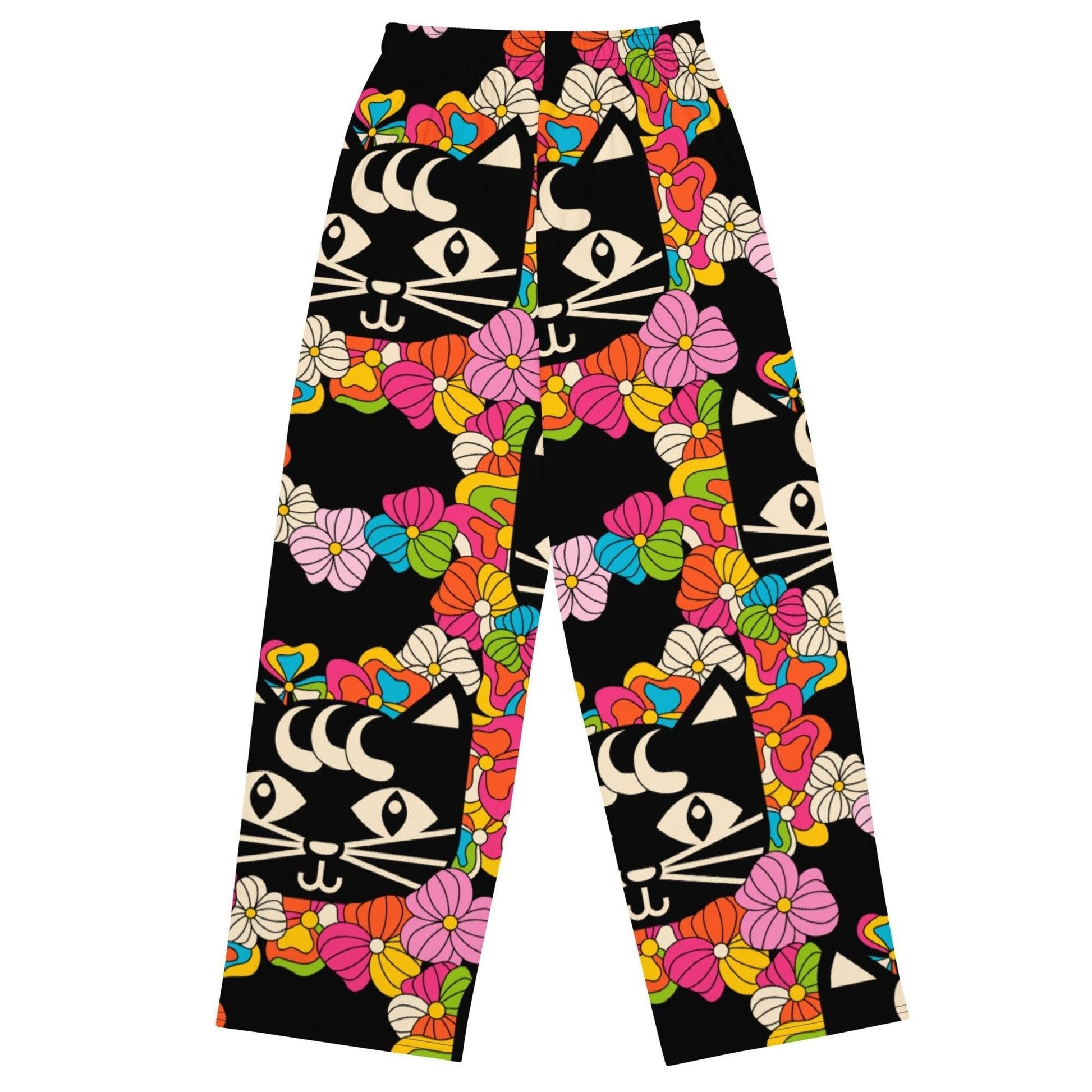 Pants - MAGICAT black - Black cats and flowers print