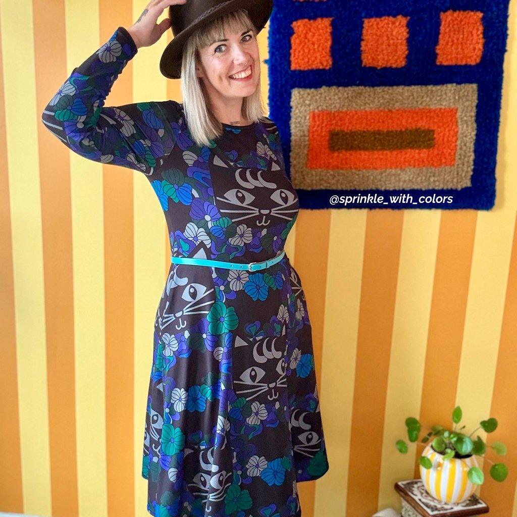 Midi dress - MAGICAT mystic - Black cats and flowers print