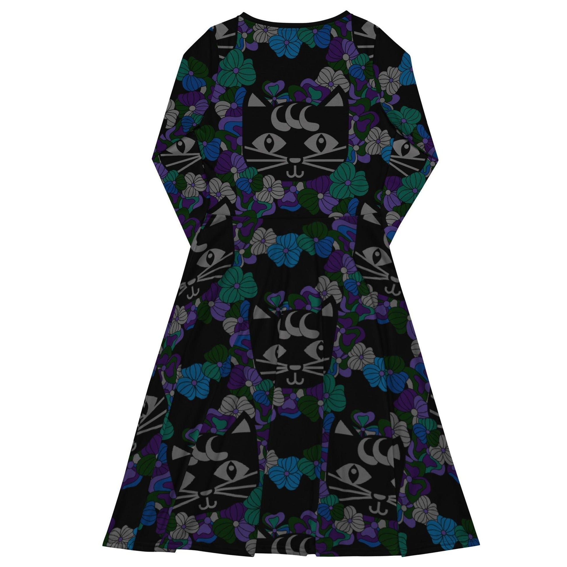 Midi dress - MAGICAT mystic - Black cats and flowers print