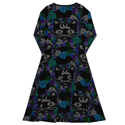 Midi dress - MAGICAT mystic - Black cats and flowers print
