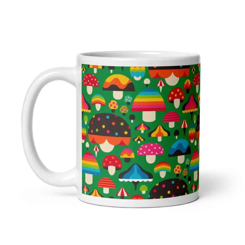 Mug - MUSHROOM MANIA green - Colorful mushroom print 11oz