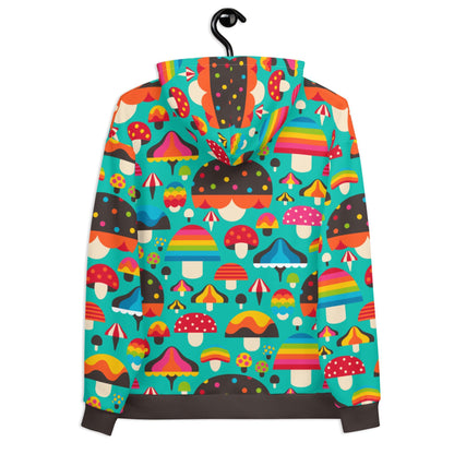 Hoodie - MUSHROOM MANIA mint - Colorful mushroom print