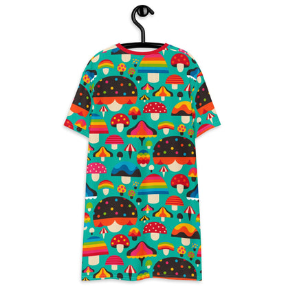 T-shirt dress - MUSHROOM MANIA mint - Colorful mushroom print