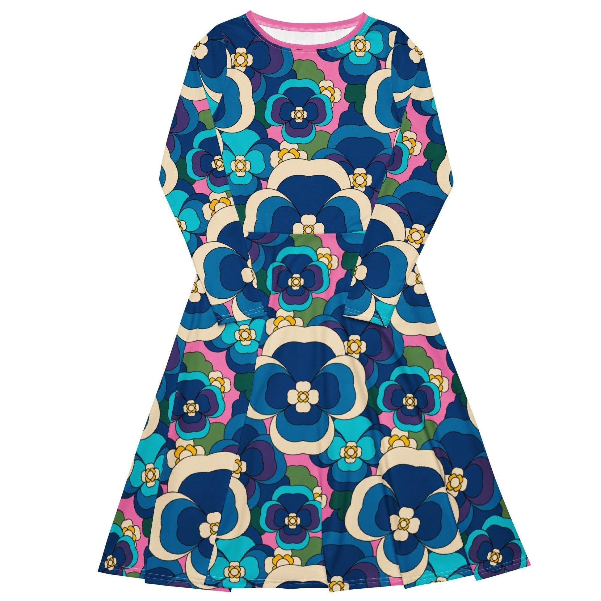 Midi dress - PANSY FANTASY blue pink - Retro pansy print 6XL