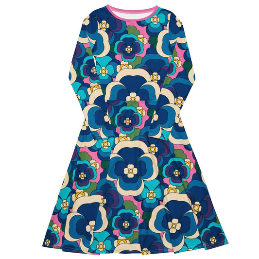 Midi dress - PANSY FANTASY blue pink - Retro pansy print 6XL