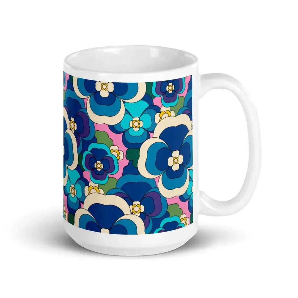 Mug - PANSY FANTASY blue pink - Retro pansy print