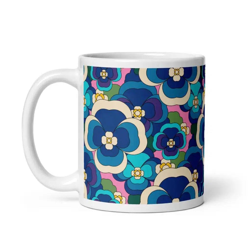 Mug - PANSY FANTASY blue pink - Retro pansy print