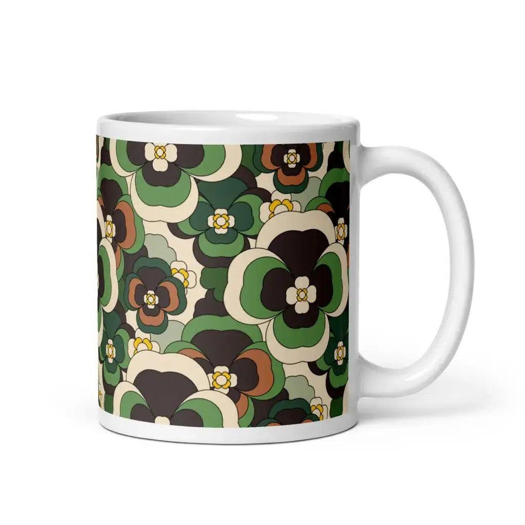 Mug - PANSY FANTASY green - Retro pansy print
