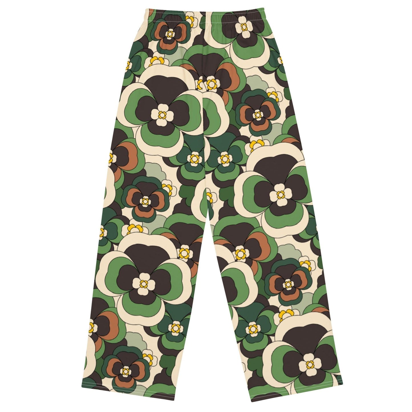Pants - PANSY FANTASY green - Retro pansy print