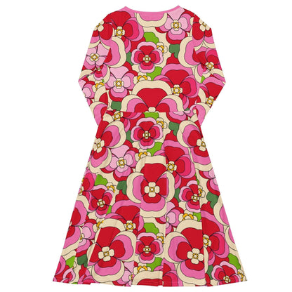 Midi dress - PANSY FANTASY pink - Retro pansy print