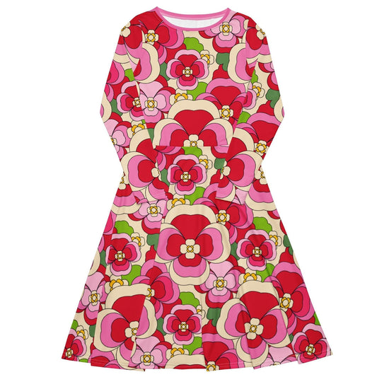 Midi dress - PANSY FANTASY pink - Retro pansy print 6XL