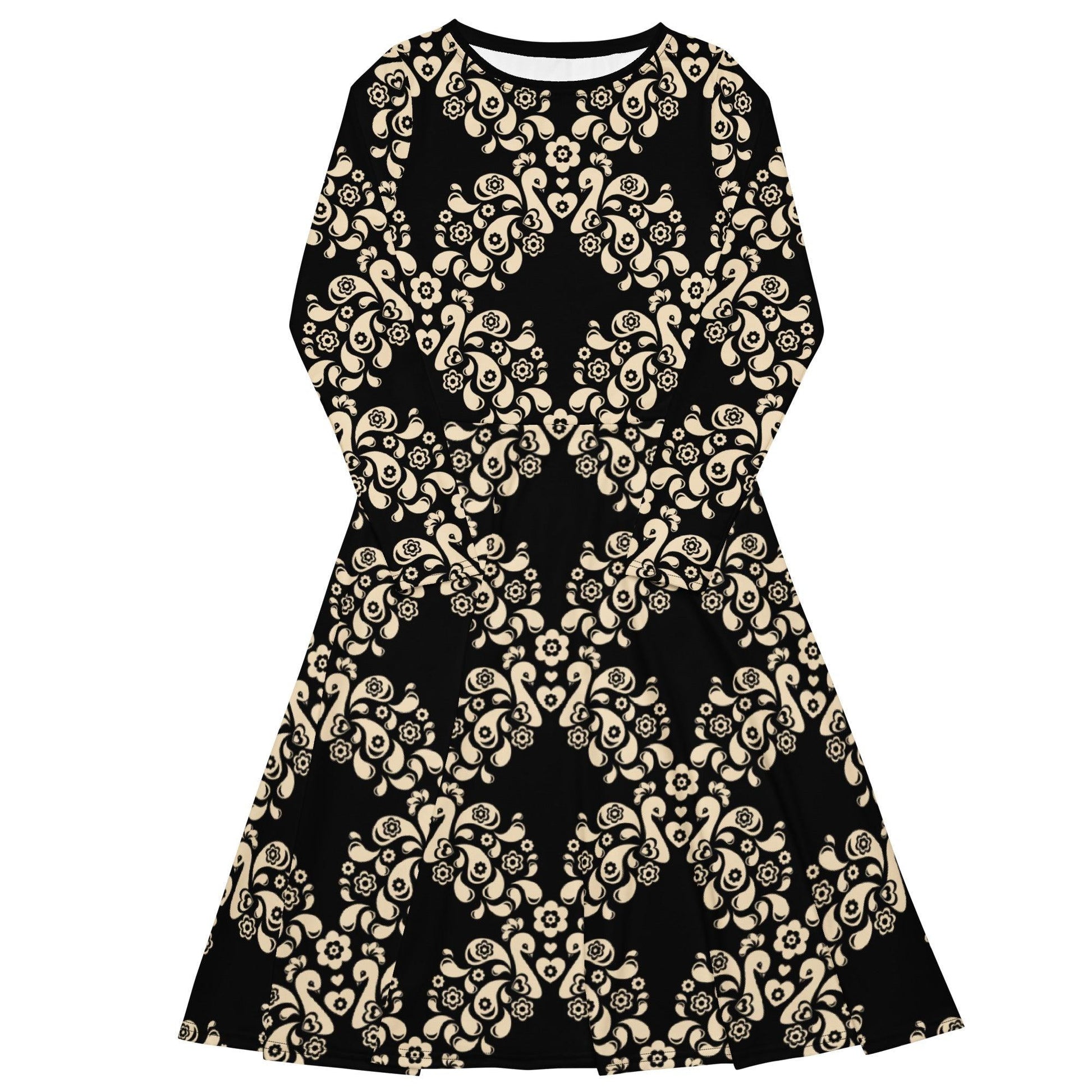 Midi dress - PEACOCK LOVE black - Glorious peacock print 6XL