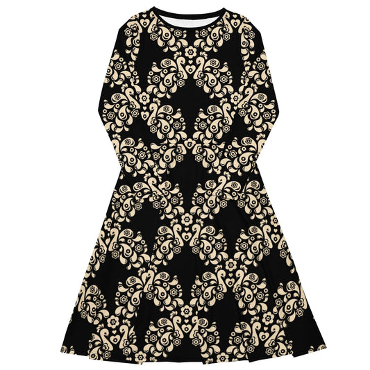 Midi dress - PEACOCK LOVE black - Glorious peacock print 6XL