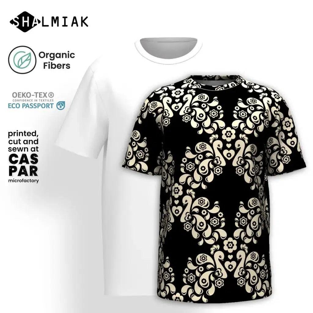 Organic cotton t-shirt - PEACOCK LOVE black - Glorious peacock print