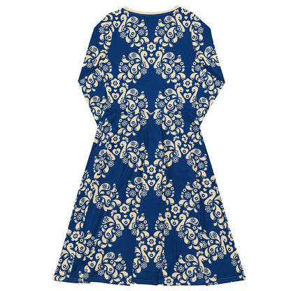 Midi dress - PEACOCK LOVE blue - Glorious peacock print
