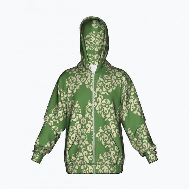 Cotton Zipper Hoodie - PEACOCK LOVE green