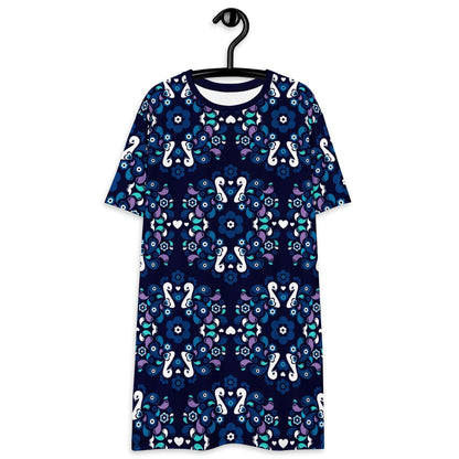 T-Shirt Dress - PEACOCK LOVE mystic blue