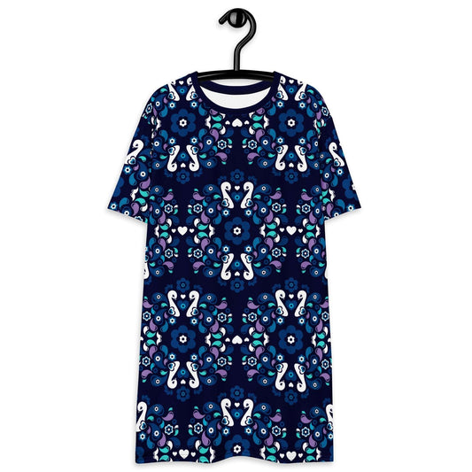 T-Shirt Dress - PEACOCK LOVE mystic blue