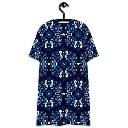 T-Shirt Dress - PEACOCK LOVE mystic blue