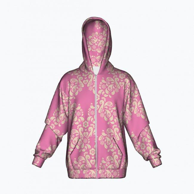 Cotton Zipper Hoodie - PEACOCK LOVE pink