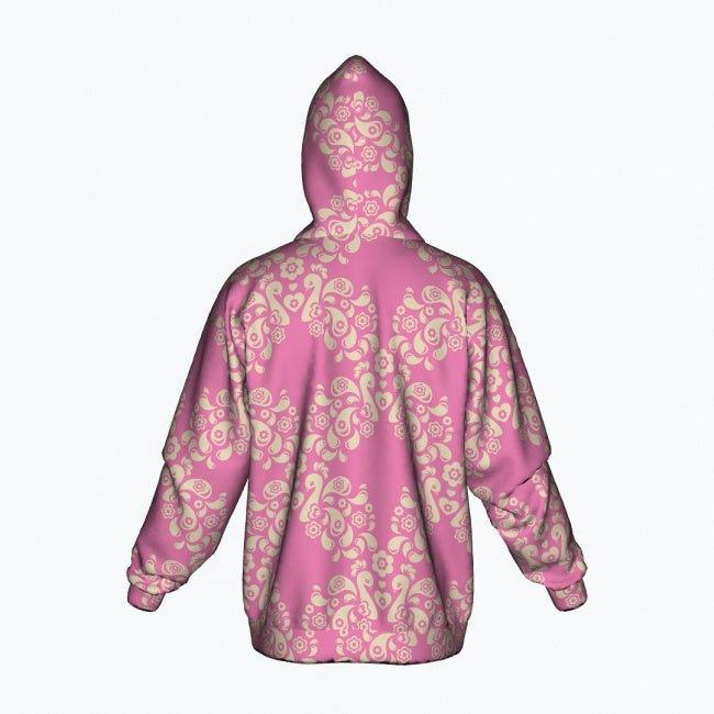 Cotton Zipper Hoodie - PEACOCK LOVE pink