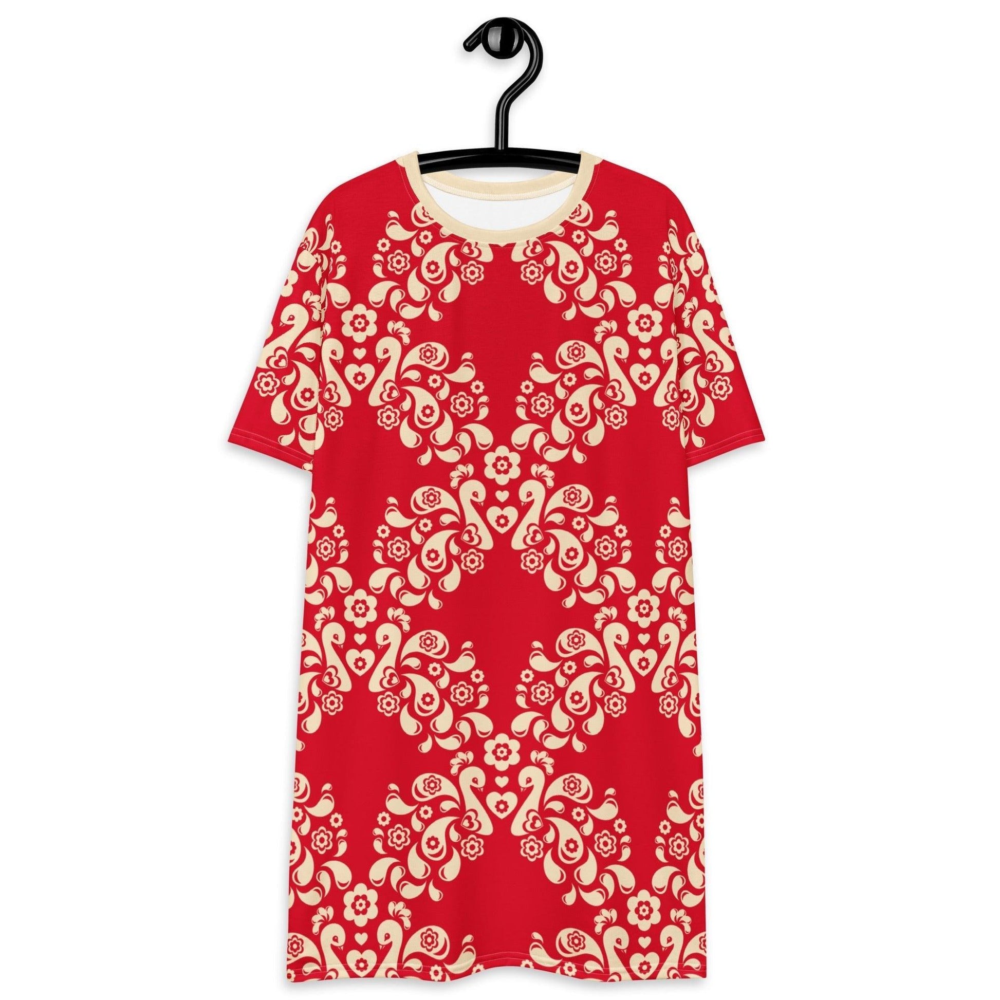 T-Shirt Dress - PEACOCK LOVE red