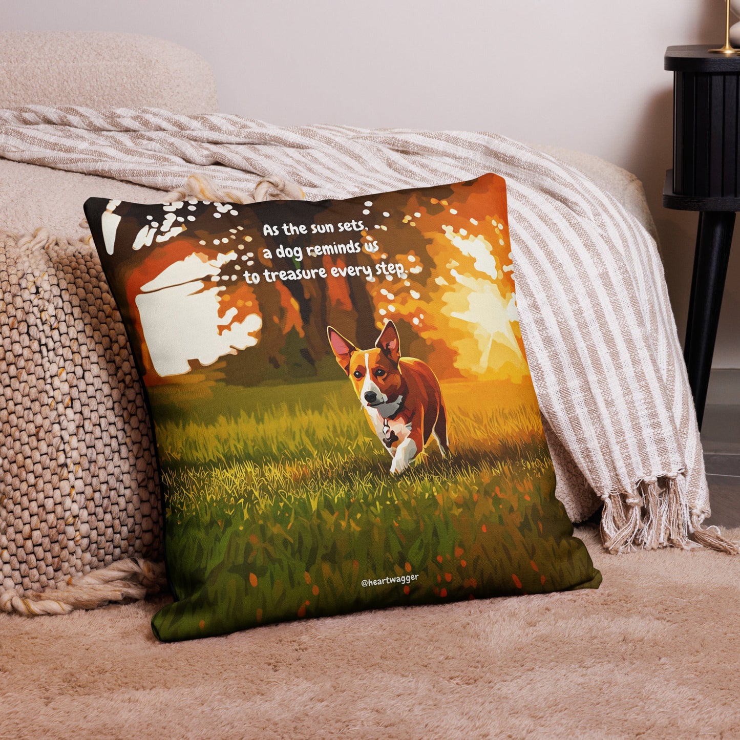 Pillow Case - As the sun sets, a dog reminds us to treasure every step 22″×22″