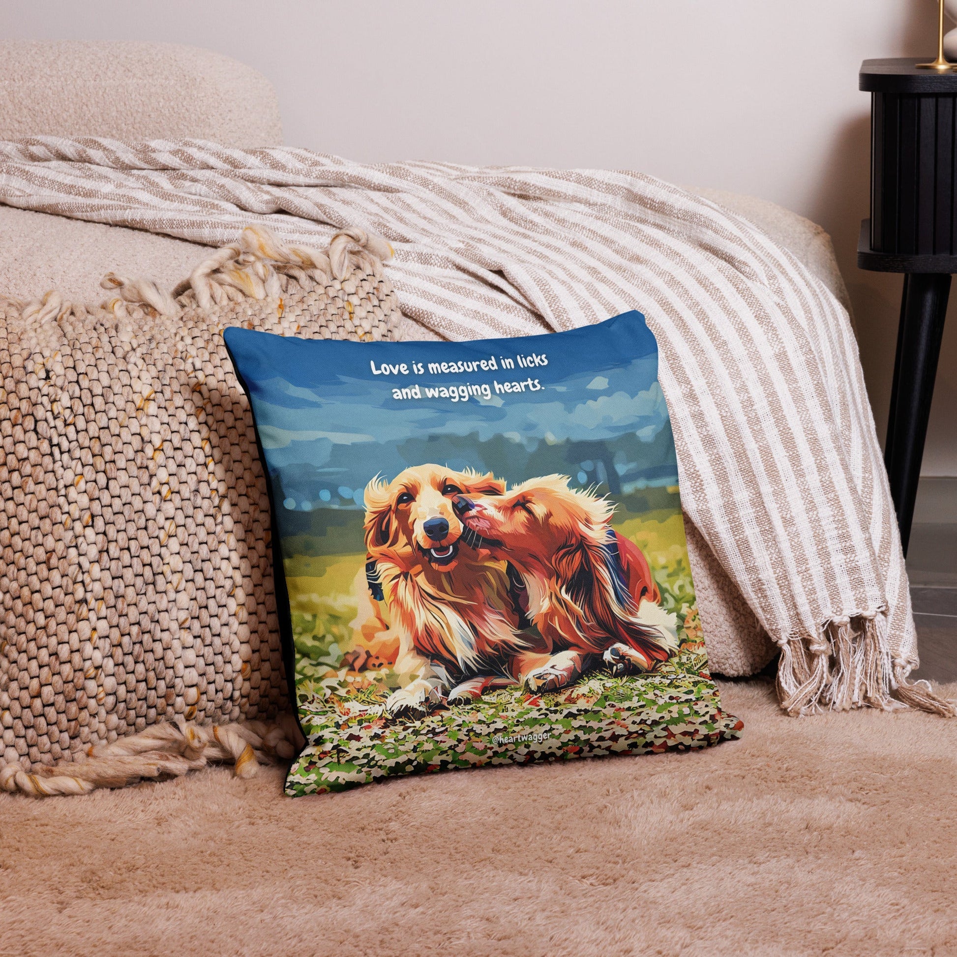 Pillow Case - Love is measured in licks and wagging hearts 18″×18″