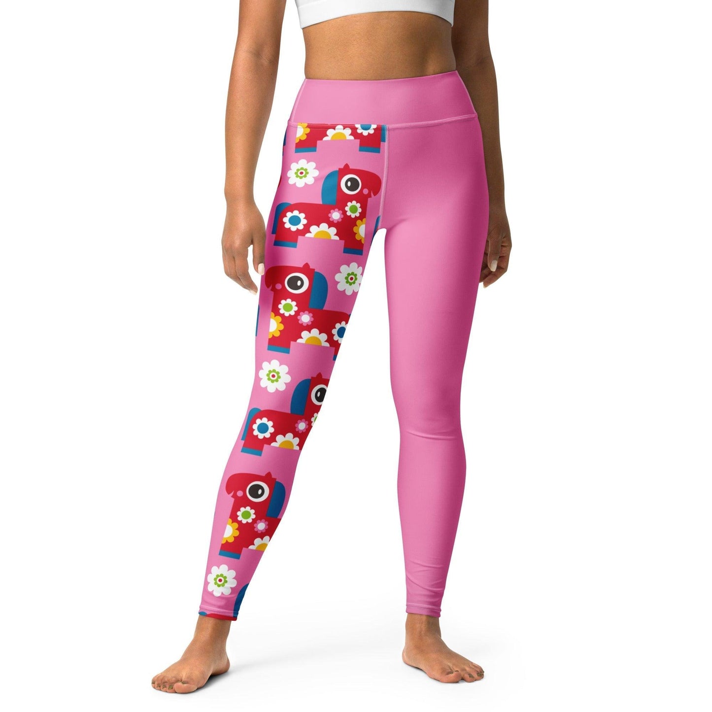 Yoga leggings - PONY BLOOM pink - Happy ponies and flowers print XL