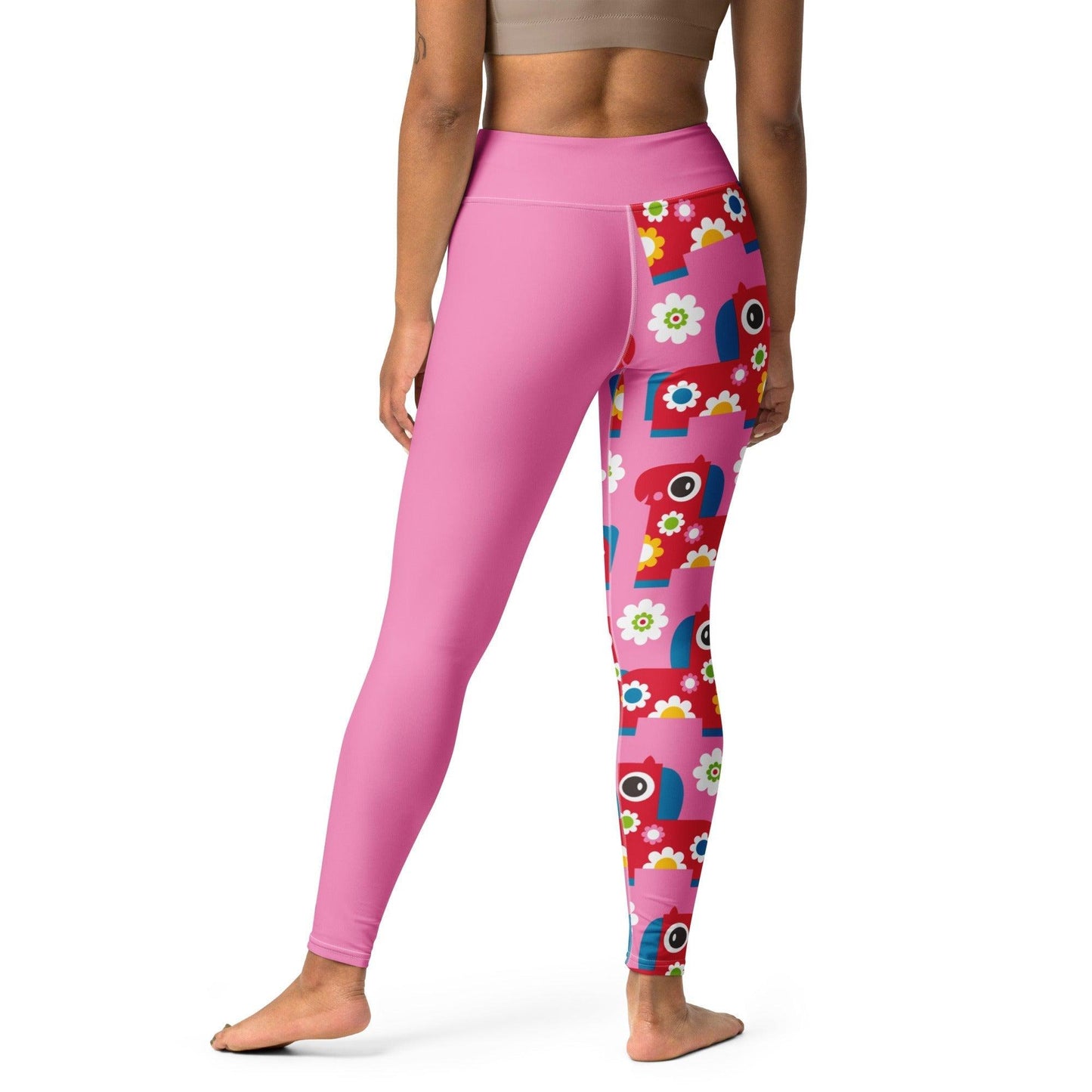 Yoga leggings - PONY BLOOM pink - Happy ponies and flowers print