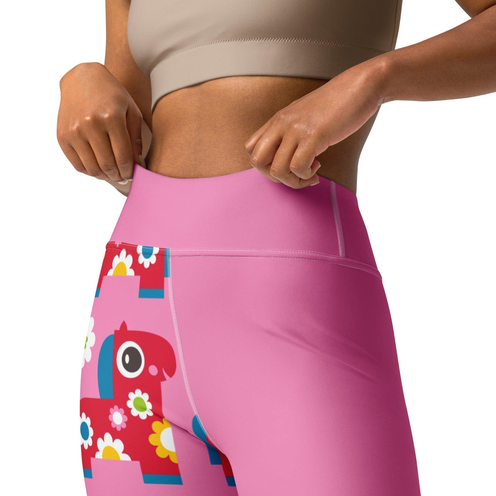 Yoga leggings - PONY BLOOM pink - Happy ponies and flowers print
