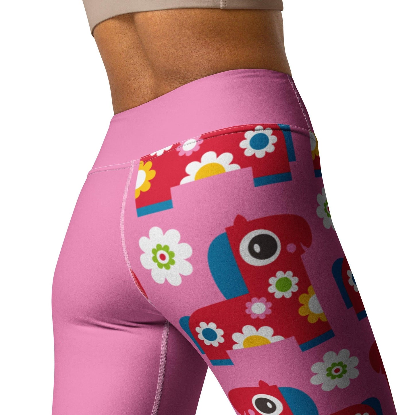 Yoga leggings - PONY BLOOM pink - Happy ponies and flowers print