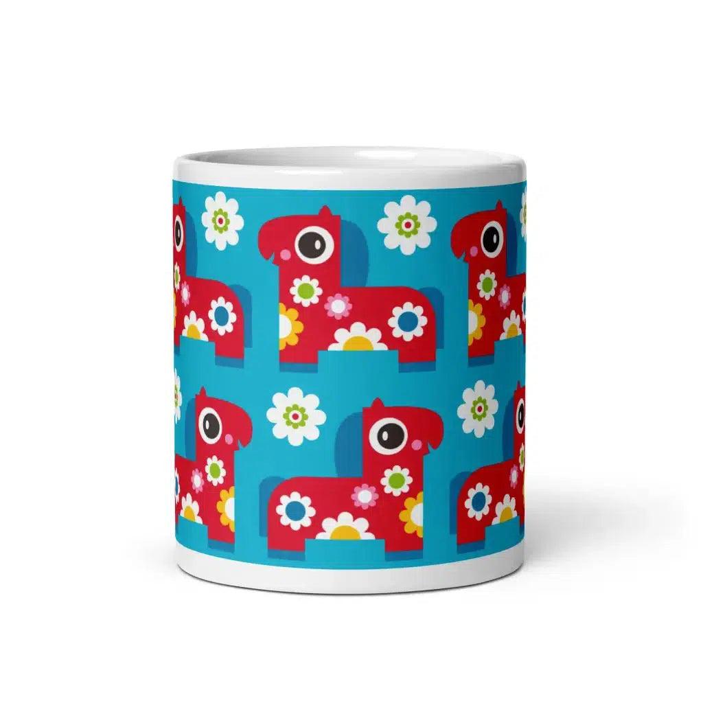 Mug - PONY BLOOM turquoise - Happy ponies and flowers print