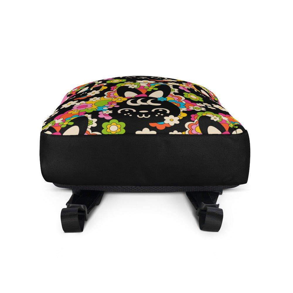 Backpack - POPBUNNY black - Playful bunnies and flowers print